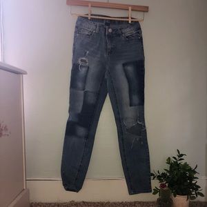 color blocked denim jeans